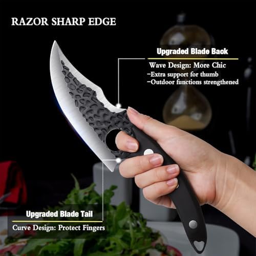 Huusk Japan Upgraded Fillet Caveman Knife Viking Knife Handmade Carving Knife with Sheath for Home Camping Outdoor Father Gift
