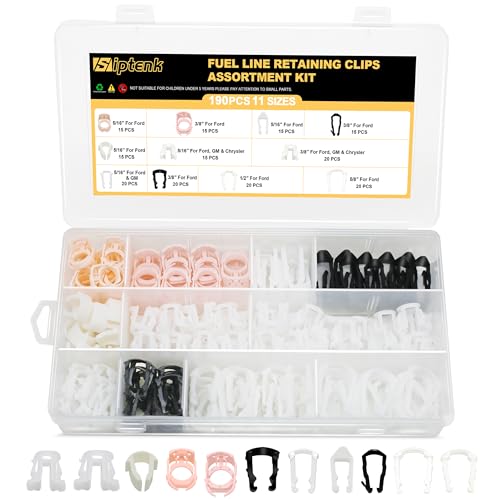 Siptenk 190 PCS Fuel Line Retainer Clip Assortment, 11 Types 3/8