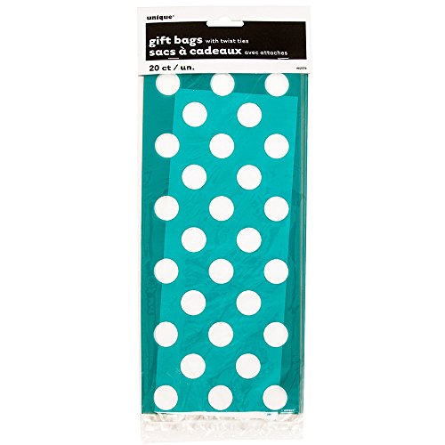 Teal Polka Dot Cellophane Bags, 20ct