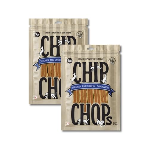 Image of Chip Chops Chicken & Codfish Sandwich Dog Treats, High Protein Training and Reward Treats, Snacks, Healthy & Easily Digestible, Suitable for All Dog Breeds 250g - Pack of 2