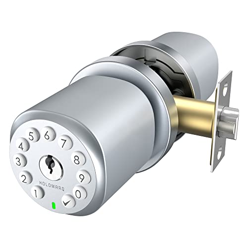 Holomarq Door Knob With Keypad For Interior Combination Bedroom Door Lock 4 Aa Alkaline Batteries Keyless Electronic Digital Coded Door Knob Sequra (Glossy Silver) #TOP2