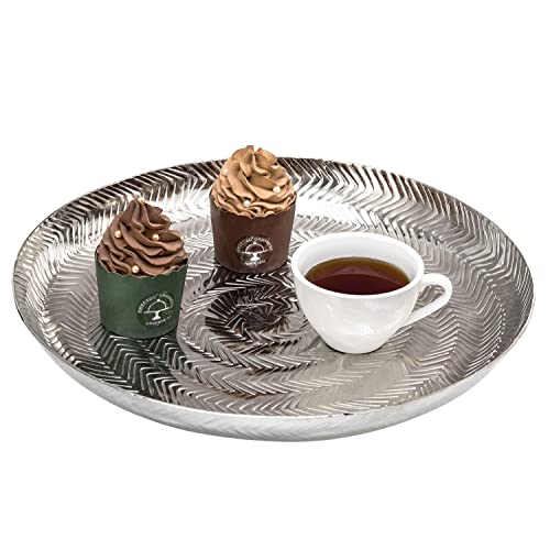 Mygift KIT3130SIL 13 Inch Round Deluxe Modern Etched Design Silver Tone Metal Serving Tray cover