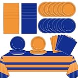Blue and Orange Party Supplies Serves 24 Orange and Blue Decorations Party Paper Plates and Napkins Plastic War Birthday Tablecloth Dart Disposable Tableware Set for Baby Shower Graduation