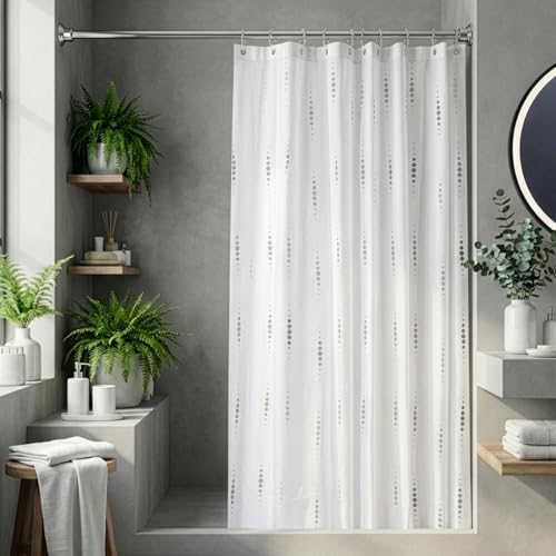 Image of Croydex Shower Curtain, White and Silver, 1800x1800, AF671040H