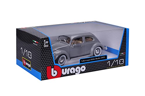 Bburago Volkswagen Maggiolino (1955): Modellino Auto In Scala 1:18, Porte, Bagagliaio E Cofano Mobile, Grigio (18-12029G) - 4