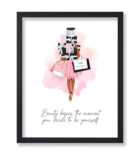 Image of Poster Master Lady with Shopping Bags Poster - Fashion Print - Trendy Art - Modern Art - Gift for Women & Fashionista - Luxury Haute Couture Decor for Bedroom or Girl's Room - 11x14 UNFRAMED Wall Art