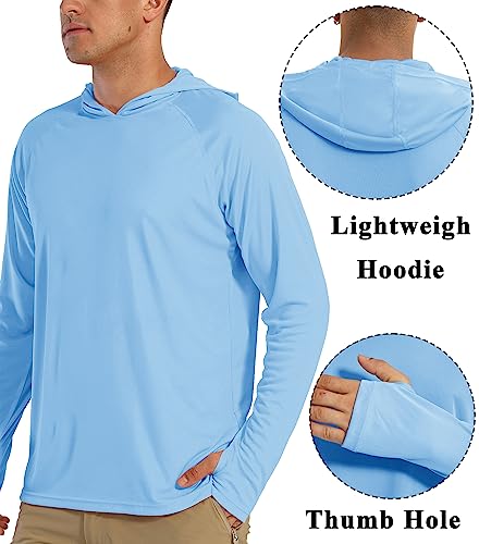 Biylaclesen Athletic Shirts For Men Long Sleeve Hoodie Quick Dry Performance T-Shirts Sun Protection Shirts Active Running Moisture Wicking T-Shirts Blue #TOP3