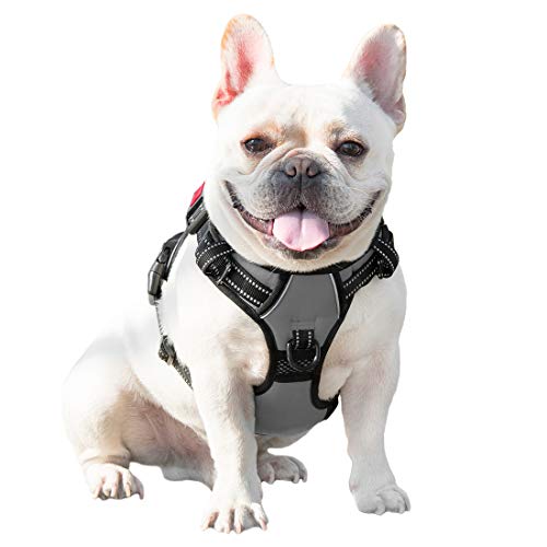 Image of PHOEPET No Pull Dog Harness Medium Reflective Front Clip Vest with Handle,Adjustable 2 Metal Rings 3 Buckles,[Easy to Put on & Take Off](M, Grey)