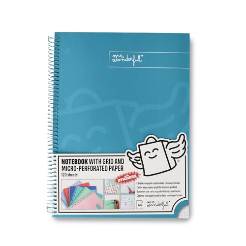 Mr. Wonderful - Libreta A4 Turquesa - 240 páginas cuadriculadas Microperforadas - Tapa Extradura - Encuadrenación en Espiral- Incluye pegatinas
