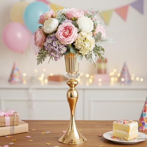 Metal Wedding Flower Vases for Tables - 22" Tall Elegant Table Centerpiece Vases, Silver Trumpet Flower Stands for Anniversary Ceremony Birthday Party Event Wedding Home Decorations (10, Silver) by LoveCat - Image 3