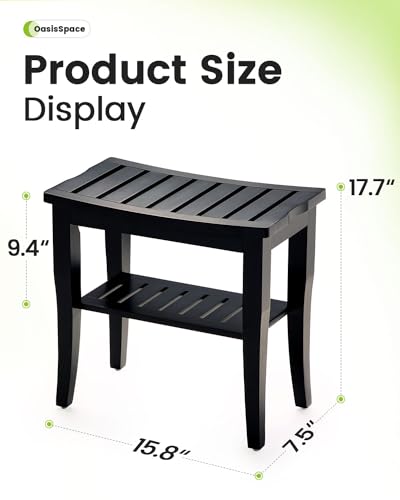 image for OasisSpace Bamboo Shower Bench with Storage Shelf, Waterproof Shower C