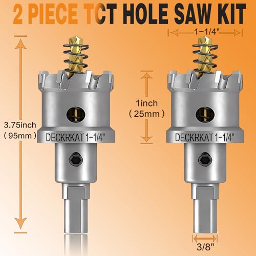 2-Pack 1-1/4\" TCT Hole Saws for Hard Metal, Heavy Duty 32mm Tungsten Carbide Tipped Hole Cutters Set with Spring-Loaded Pilot Drill Bits for Stainless Steel, Metal, Iron, and Plastic