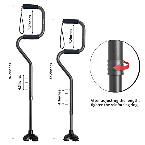 Benecane Walking Cane Adjustable Cane With Offset Soft Cushioned Handle For Men & Women Lightweight Comfortable Extra Stability Base 2 Handle Mobility Aid For Men Women And Seniors (Black) #TOP1