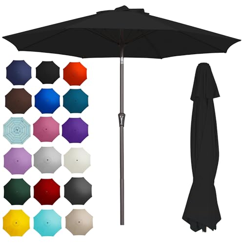 PatioKingdom 9FT Patio Outdoor Umbrella-UPF 50+ Sun Shade with Wind Vent Push-Button Tilt & Smooth Crank Lift Rust-Resistant Fiberglass Frame for Garden Backyard Yard (Black)