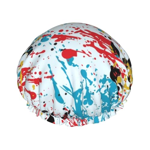 Gorro de ducha impermeable con banda elástica, gorro de ducha reutilizable de doble capa para mujer,Patrón abstracto de salpicaduras de tinta