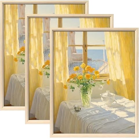16x20 Picture Frame Set of 3, Solid Oak Wood Photo Frame Matted to 11x14, 16 x 20 Natural Wooden Frames, Large Poster Frames for Horizontal or Vertical Wall Mount, Minimalist Design (3 Pack, Beige) Cover
