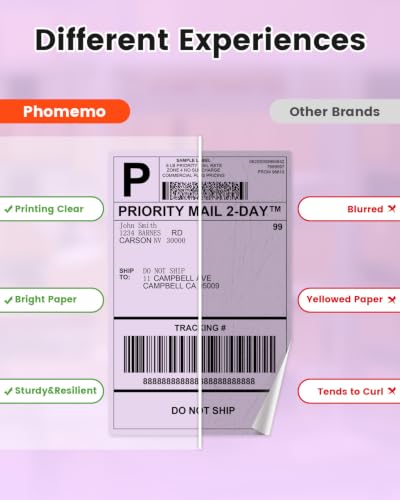 Image of Phomemo 4x6 Purple Thermal Label, Shipping Labels Pack of 250 4x6 Roll Labels, Compatible with Phomemo, Zebra, Rollo, Jadens and Other Thermal Printers