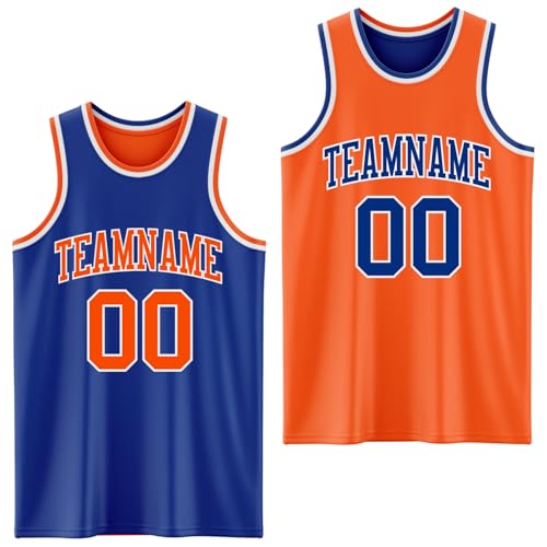 Custom Reversible Basketball Jerseys Orange & Blue Men Youth