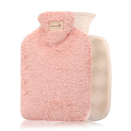 Bouillotte avec housse douce,2L Anti-fuite Bouillotte avec housse en peluche douce, sac d'eau chaude en PVC, chauffe-mains pour enfants et adultes, soulagement de la douleur Cover