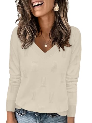 Image of Yincro Women V Neck Long Sleeve Soft Sweater Knit Casual Pullover Top