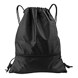Hainue Turnbeutel mit Reißverschluß Drawstring Sporttaschen Wasserdicht Sportbeutel Verstellbar Tunnelzug Rucksack Gymnastikbeutel Unisex Schwarz