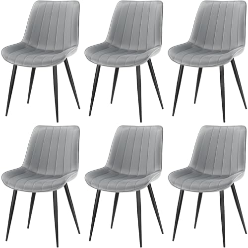LEWE Pack de 6 Comedor, Terciopelo Holandés con Patas de Hierro, Agradable a la Piel, Estable, Silla de Cocina Tapizada, Salon, Espuma Gruesa - [Gris]