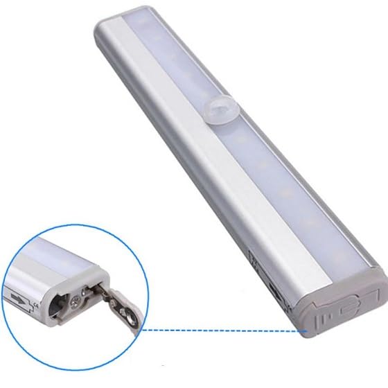 TriLine LED Hareket Sensörlü Pilli Aydınlatma, 10 LED, Beyaz Plastik Gövde, 190x30x16mm, 100° Algılama, 3-5m Mesafe, 15sn Çalışma Süresi