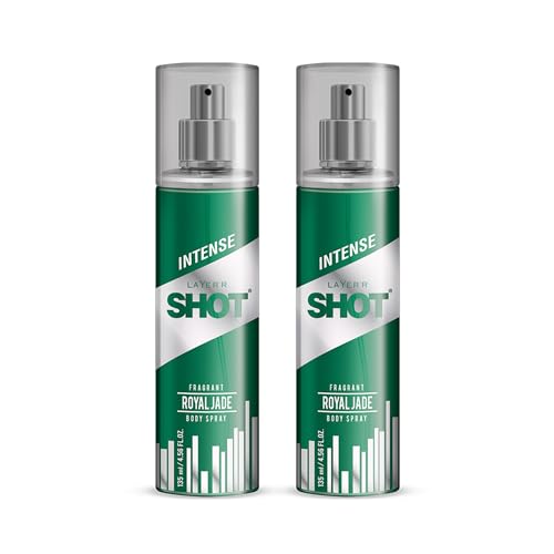 Image of Layer'r Shot Royal Jade Fragrant Body Spray Combo For Men 2 x135ml | Long-Lasting Premium Fragrance Herbal & Fruity Blend Scent | Perfume For Body & Clothes | Deodorant Gift For Men