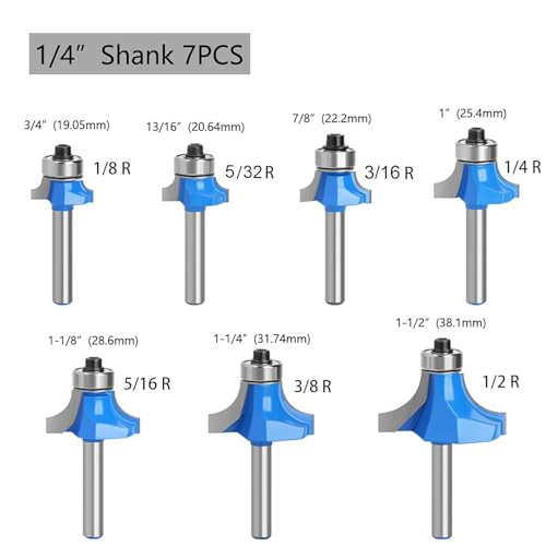 7Pcs Roundover Router Bit 1/4 Shank,Radius in 1/2",3/8",5/16",1/4",3/16",5/32",1/8",Carbide Tip 2 Flutes Corner Rounding Over Edge Forming Router Bit with Bearing Guide CNC Woodworking Tool by Totowood - Used condition - Image 2