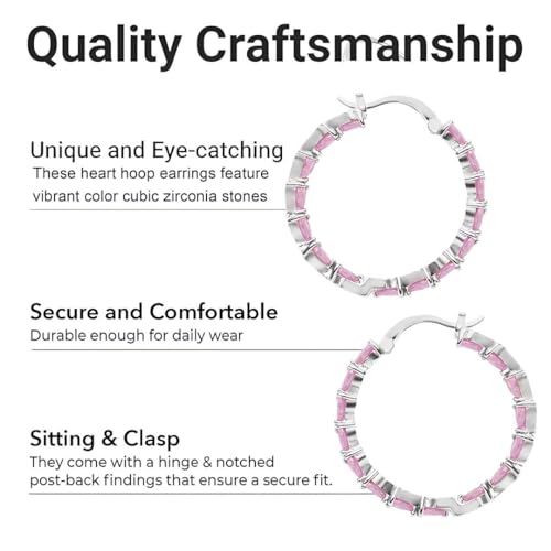 Cubic Zirconia Heart Hoop Earrings for Women - Inside Out Hoops Fun Unique Jewelry Ct 13.25 - Anniversary Birthday Gifts for Womens3