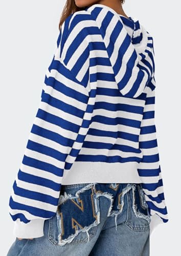 PRETTYGARDEN Hoodies for Women Fall Fashion 2026 Striped Pullover Sweaters Casual Long Sleeve Tops Winter Clothing (Striped Blue White,Medium) — view 3