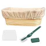 10 x 6 Inch Oval Proofing Basket,WERTIOO Banneton Bread Proofing Basket + Bread Lame +Dough Scraper+ Linen Liner Cloth for Professional & Home Bakers