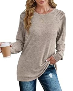 XIEERDUO Pullover Damen Sweatshirt Langarmshirt Herbst Winter Strickpullover Tunika Tshirt Elegant Oberteile Top Khaki XL
