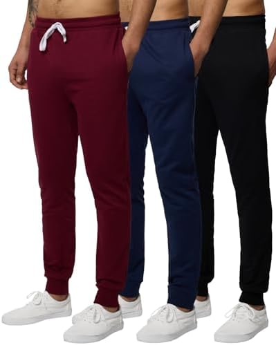 Real Essentials 3 Pack: Men's French Terry Fleece Active Casual Jogger Sweatpants with Pockets (Available in Big & Tall)