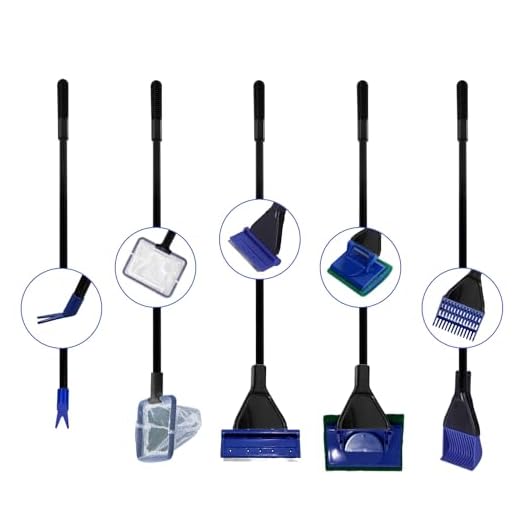 Nobleza Accesorios Limpiadores para Acuarios, 5 en 1 Kit Limpiador Acuario - Red de Pesca, Raspador de Algas(Acero Inoxidable), Rastrillo de Grava, Horquilla de Planta, Esponja