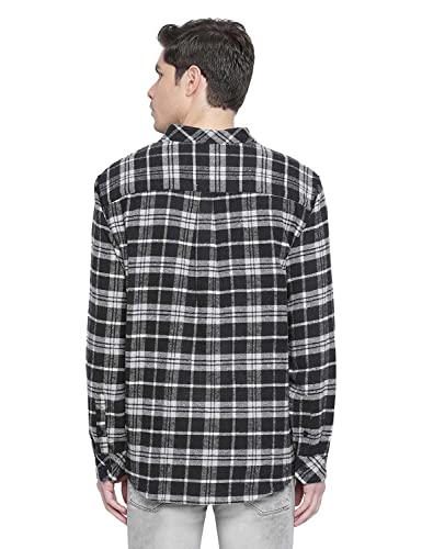 Image of Oxolloxo Men Regular Fit Cotton Regular Sleeves Check Casual Black Shirt