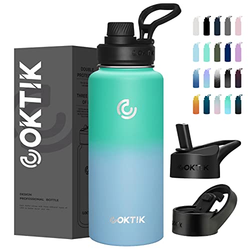 Coktik 40 Oz Sports Water Bottle With Straw,3 Lids, Stainless Steel Vacuum Insulated Water Bottles,Leakproof Lightweight, Keeps Cold And Hot, Great For Travel, Hiking, Biking, Running(Sky Blue) #TOP2