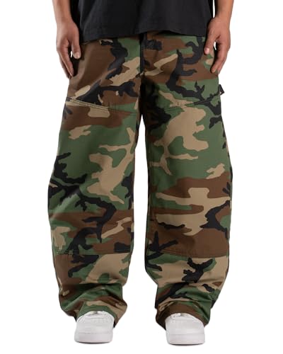 Men's Baggy Camo Cargo Pants Casual Relaxed Fit Wide Leg Straight Trousers Zipper Hip Hop Pants with Multi Pockets
