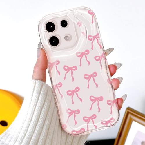 BEENTRYS Schleife Handyhülle für Xiaomi Redmi Note 13 4G Hülle Niedliche Wellen Lockige Form Handy Bow Case Aesthetic Frauen Mädchen Weiche Transparente TPU Bumper Stoßfest Schutzhülle-Rosa