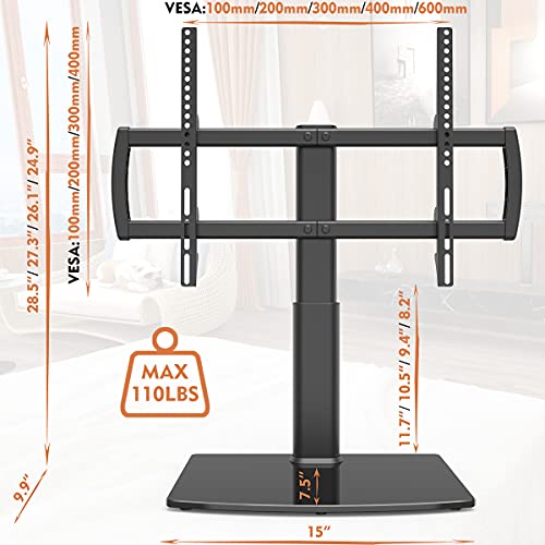Image of Universal Tabletop TV Stand with Wall Mount for 32 to 70 inch 4 Level Height Adjustable, Heavy Duty Tempered Glass Base, Holds up to 110lbs Screens, HT03B-002