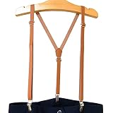 haoa 1/2 Inch Suspenders for Men&Women, faux Leather Y Back, Synthetic PU Leather,3 Clips (Brown)