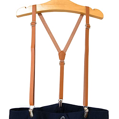 Haoa 1/2 Inch Suspenders For Men&Women, Faux Leather Y Back, Synthetic Pu Leather,3 Clips (Brown) #TOP5