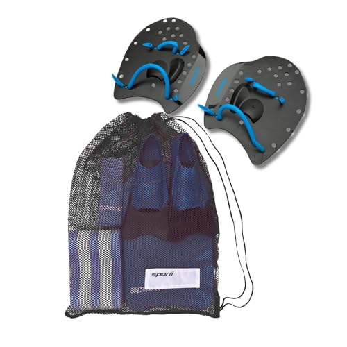 Sporti Power Swim Paddle Size Small and Mesh Bag Set - Black