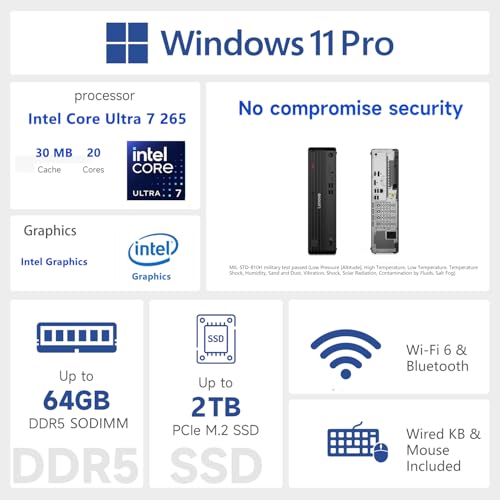 Image of Lenovo ThinkCentre M70s SFF Business AI Desktop, Intel Core Ultra 7 265, 16GB DDR5, 512GB SSD, HDMI, DP, Wi-Fi 6, Support 3-Monitor 4K, Wired KB & Mouse, Win 11 Pro, Bundle Adata 64GB Flash Drive