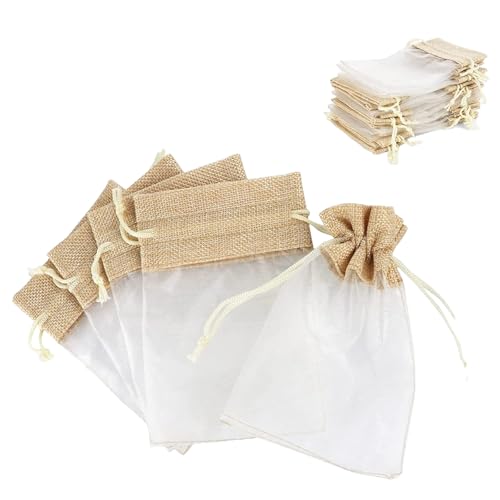 GULELAYAR Organza-Beutel aus Leinen, 10,2 x 15,2 cm, Netzstoff, Chiffon, Geschenk, Süßigkeiten, Schmuck, Beutel mit Kordelzug für Hochzeit, Ostern, Party, Weihnachten, 30 Stück