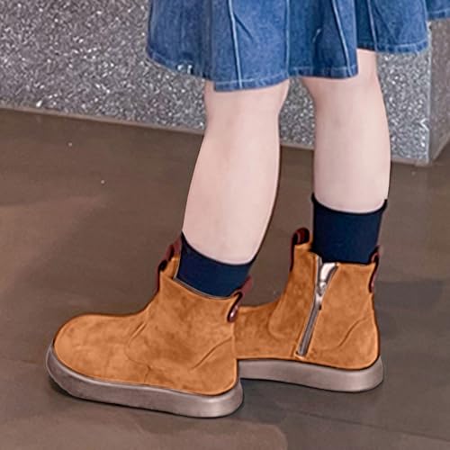 IWIHMIV Girls Ankle Boots Kids Casual Thick Bottom Flat Non Slip Short Booties Outdoor Warm Shoes with Side Zipper4
