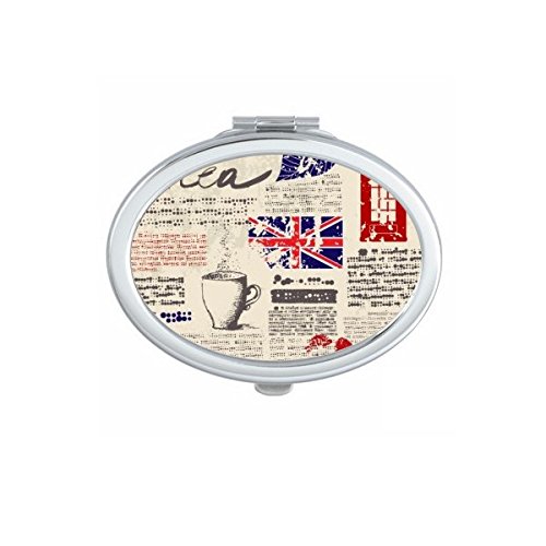 Miroir de poche ovale avec motif drapeau anglais et baiser café pour maquillage nomade