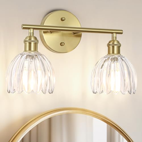 Image of Vintage Bathroom Light fixtures, Gold Vanity Lights, ETL Certified