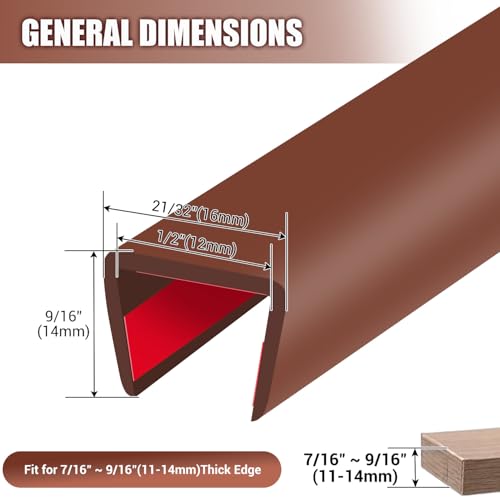 Image of Rubber Edge Trim, 1 /2 Inch(12mm) Flexible Edge Protector for Wood, Flywood, Glass and Metal, U Shaped Self-Adhesive Peel and Stick Guard for Baby Safety, Brown Color, 10Ft