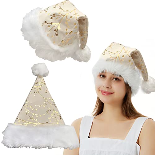 Chapeau de Père Noël,Binblin 2PCS Chapeau de Noël Unisexe en Velours avec Doublure et Peluche Confortable Bonnet de Père Noël pour Fête Nouvel an Noël Cover
